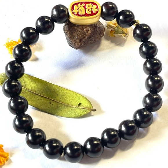 Sandalwood Lucky Charm Bracelet Round Beaded Stretchy Bracelet Charm Bracelet - Picture 1 of 4